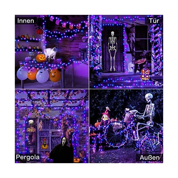 Ollny Halloween Lichterkette Orange und Lila - 30M 300 LED Lichterkette außen 8 Modi IP44 Wasserdicht Timer Lichterkette… – Bild 7