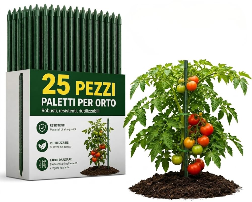 Set 25 PEZZI Supporto in Acciaio Plastificato per Orto Sostegni per Pomodori Bastoncini di Supporto per Piante Rampicanti Pali per Orto e Giardino (240 cm - Ø 16 mm)