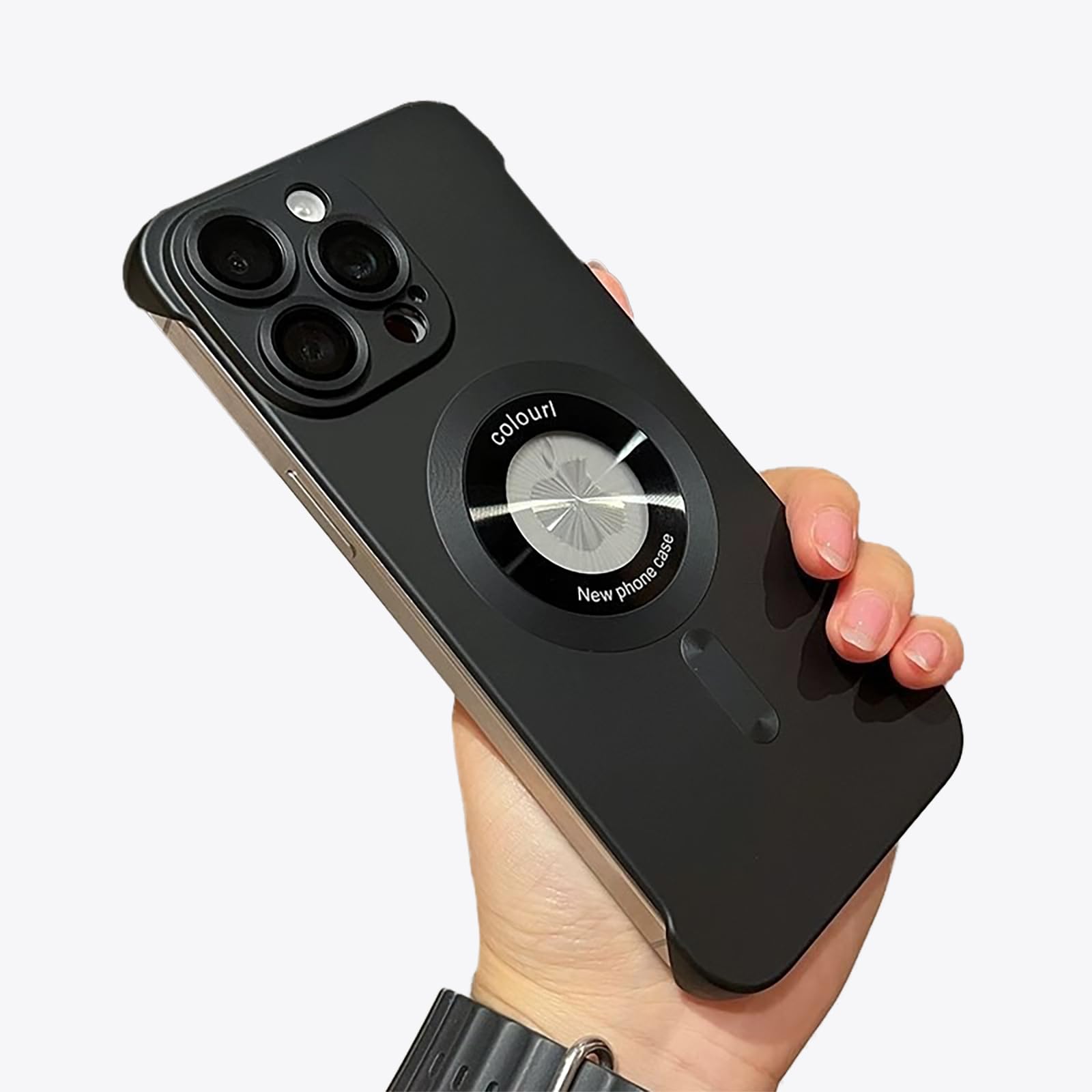 HUHUCASE Suitable for IPhone17ProMax Magnetic Mobile Phone Case, Missing Label Borderless Bare Metal Feel Mirror Protective Cover (Black,iPhone 14 Pro