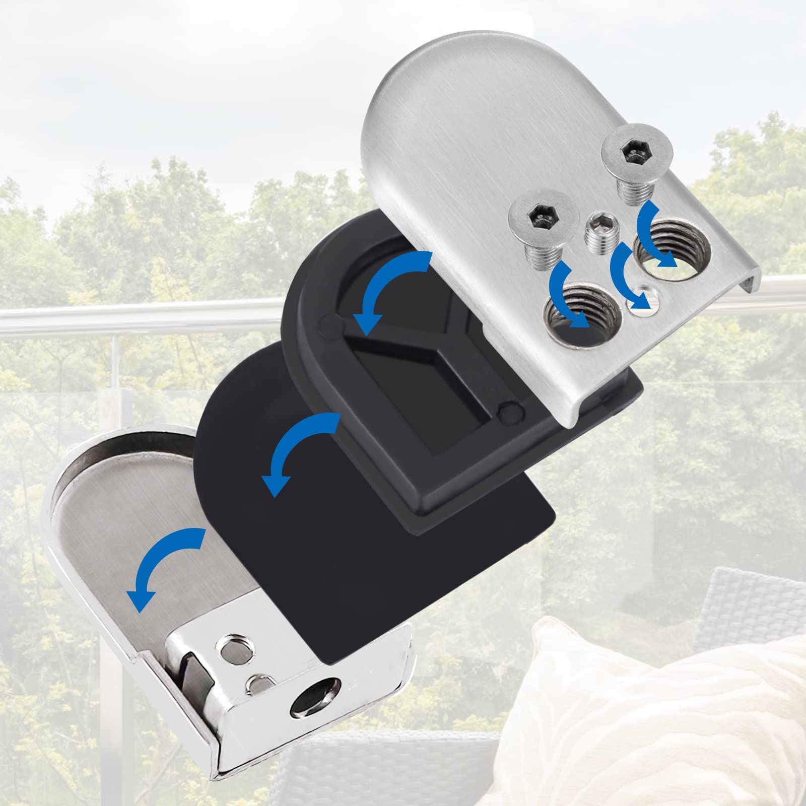 Discoball Glasklemmen 8 stuks 6-8mm roestvrij staal 304 glazen clips verstelbare glazen beugel platte achterkant voor balustrade trap trapleuning