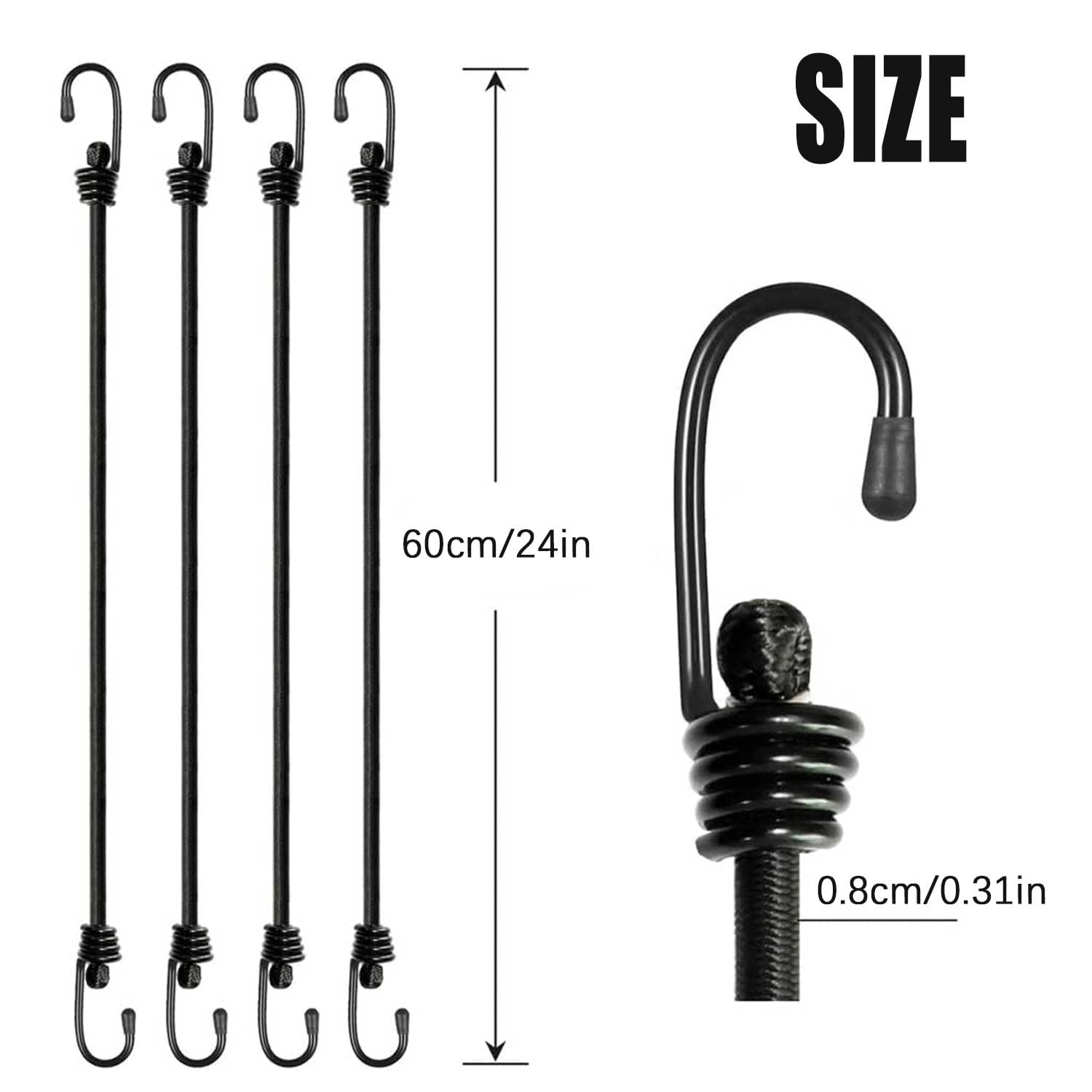 Bungee Cords with Hooks, 24inch Pack of 4 Elastic Bungee Straps, Heavy Duty Weatherproof & UV - Image 2