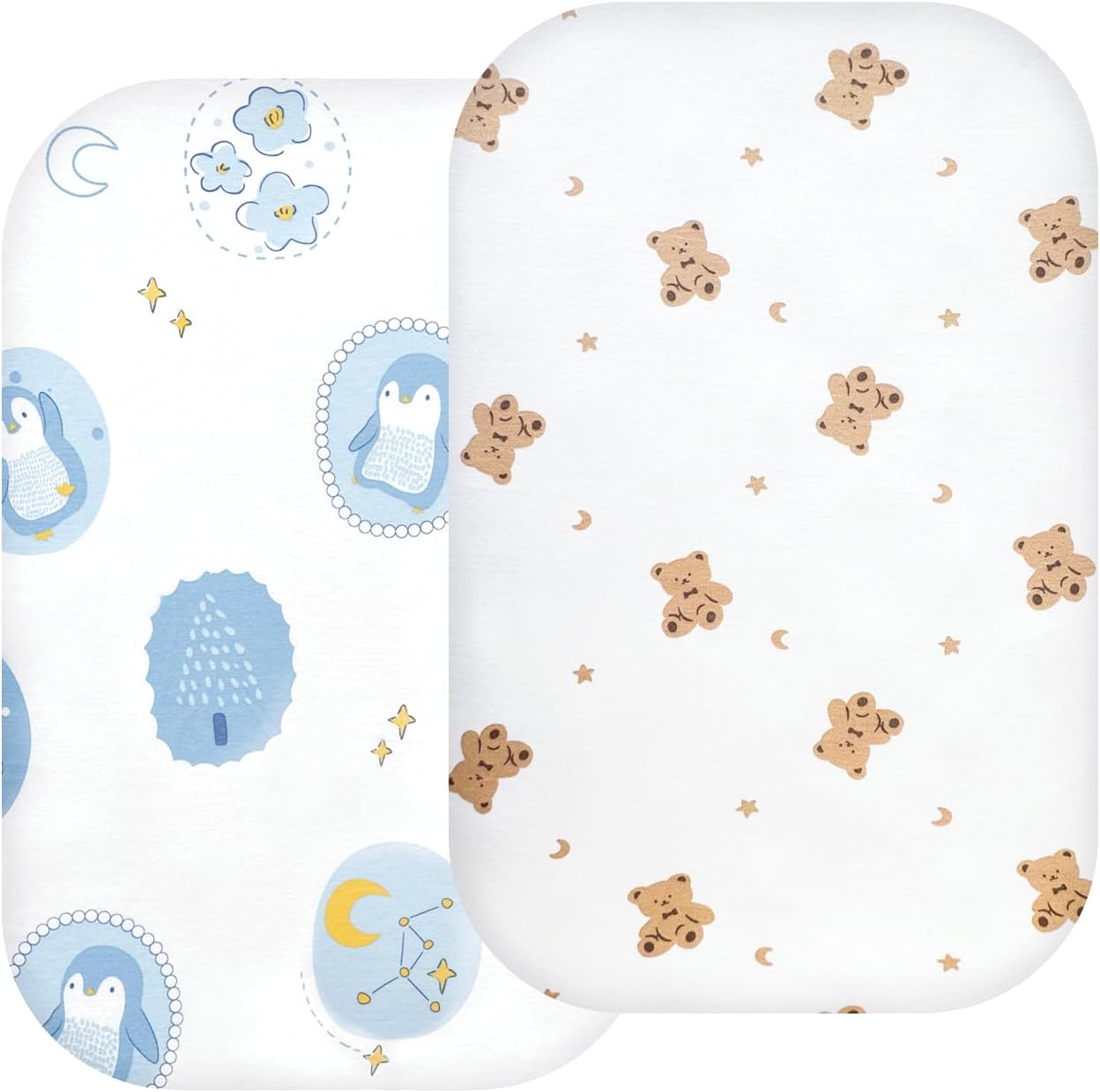 AMKE Fitted Sheet,2 Pack,Rectangle and Oval Baby