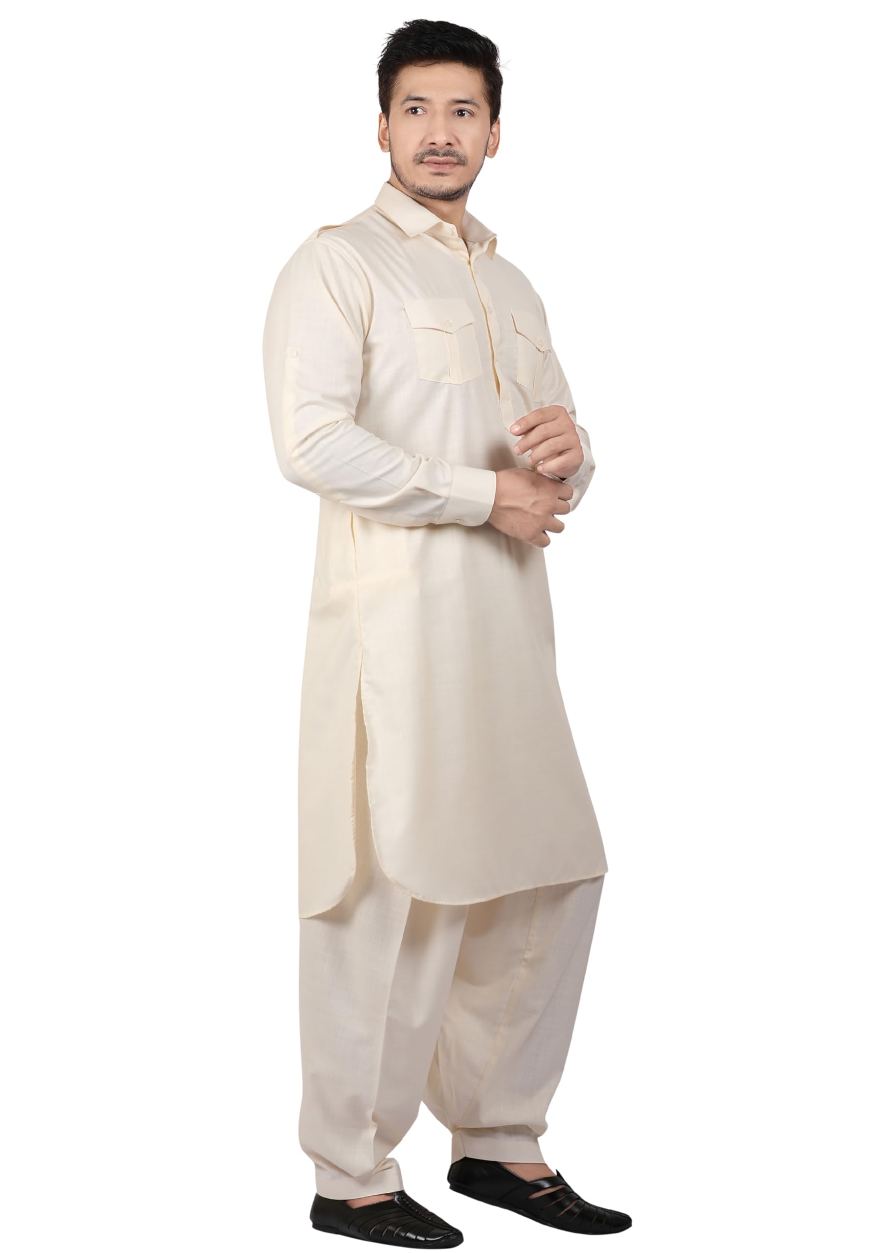 K-ROYALS Men's Cotton Blend Pathani Kurta Pyjama Suit