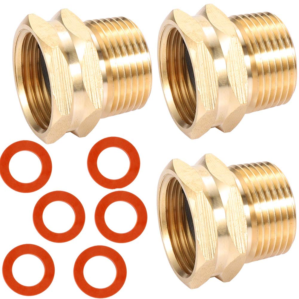 Tubo de latón para colocar el cabello, 3/4 NPT macho X 3/4 Hose Thread Female, jardín Hose Fitting to Pipe Fittings Connector Adapter 3 unidades con extra goma lavadora, 6 unidades (3/4NPT macho a 3/4