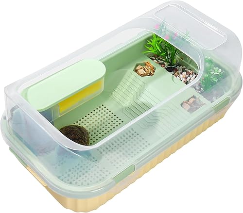 Tanque de tortuga pequeño con vista de 360, tanque de agua separado, filtro de calidad de agua y plataforma para tomar el sol, adecuado para