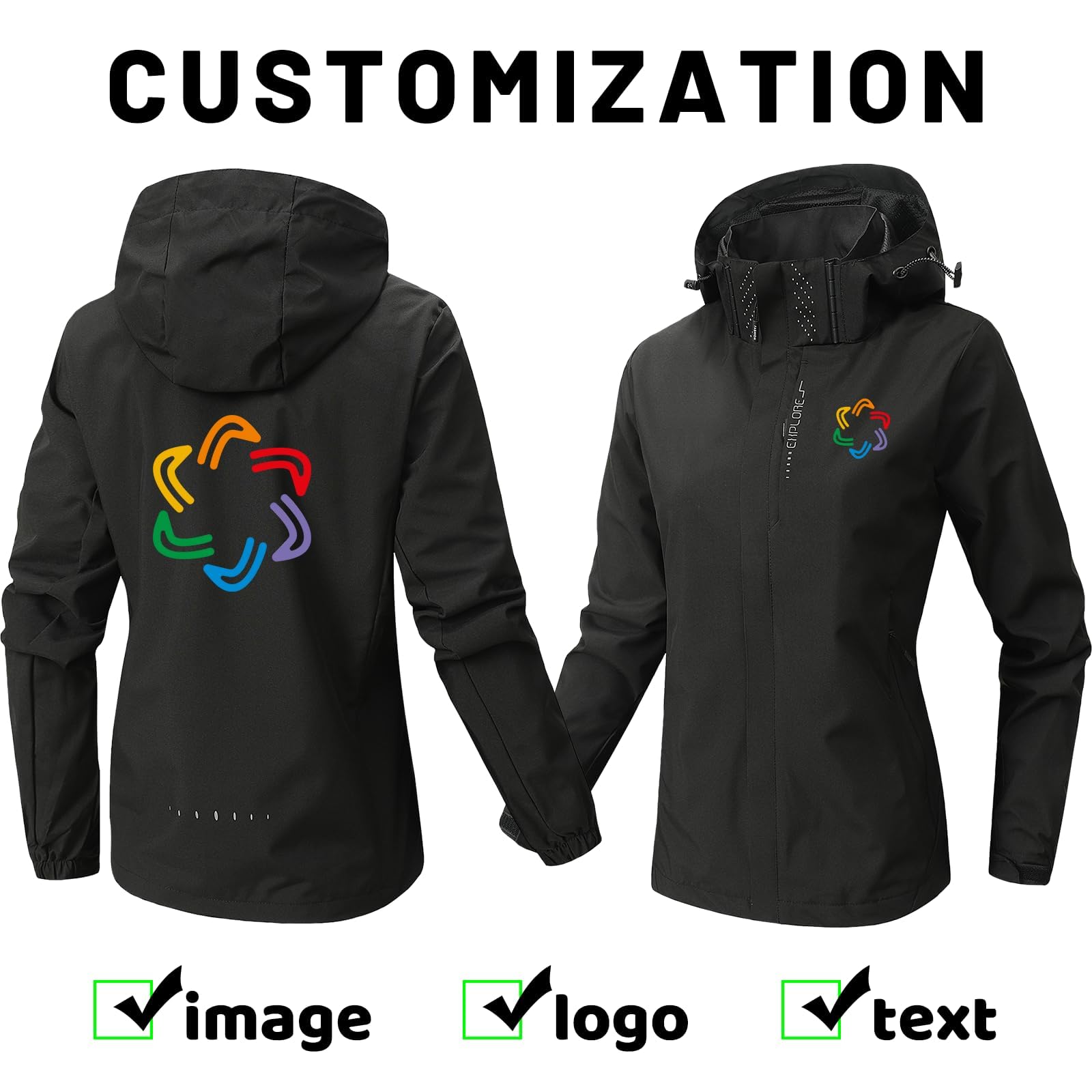 Personalisierte wasserdichte Outdoor-Jacke für Damen, leichter Regenmantel, winddicht, Wanderjacke, individuelles Bild für den Alltag