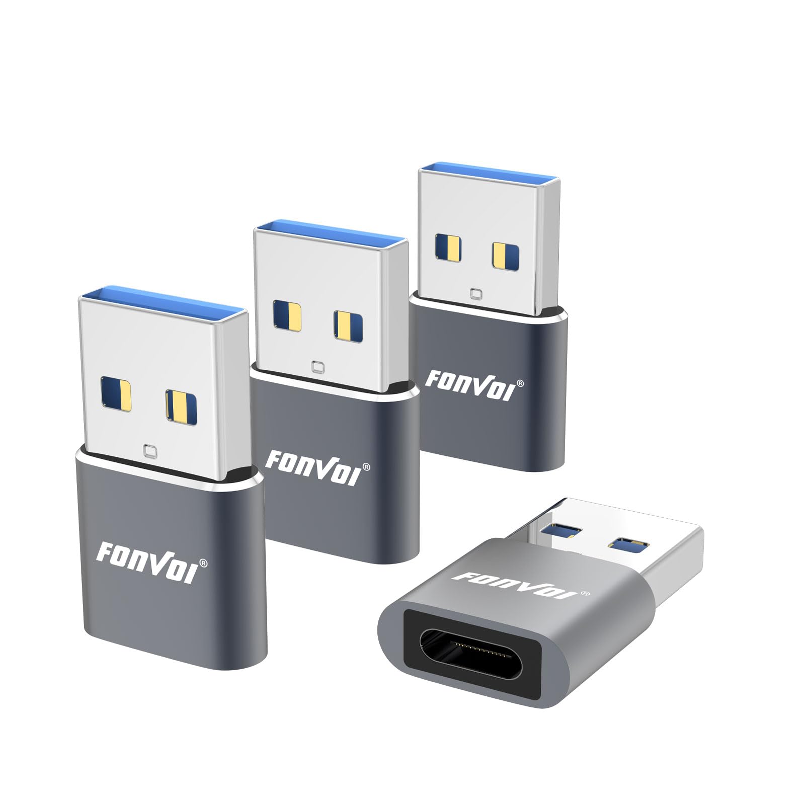 FONVOi USB to USB C Adapter 4 Pack,USB C Female to A Male Charger Type C Compatible with Apple MagSafe, iPhone 11 12 13 14 Pro Max,Samsung Galaxy S23
