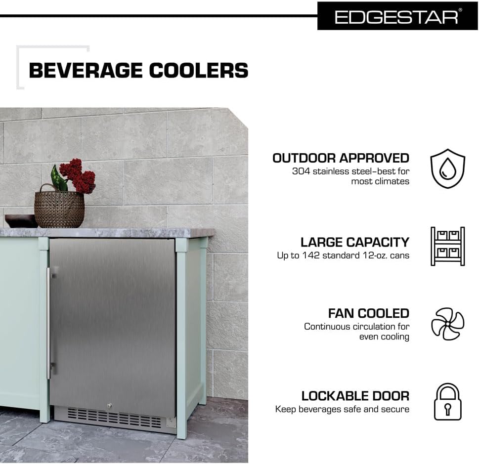 EdgeStar CBR1501SSOD 24 Inch Wide 142 Can Built-In Outdoor Beverage Cooler