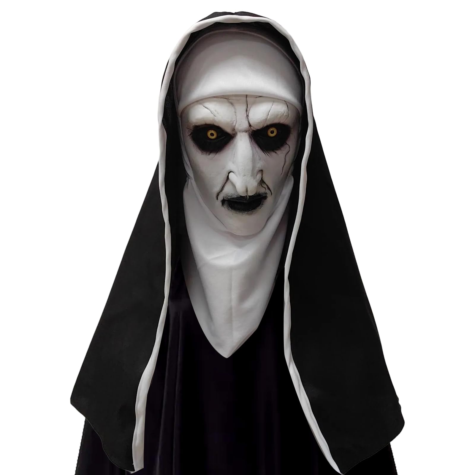 Fonysien Halloween Nun Mask With Headscarf & Black Mouth