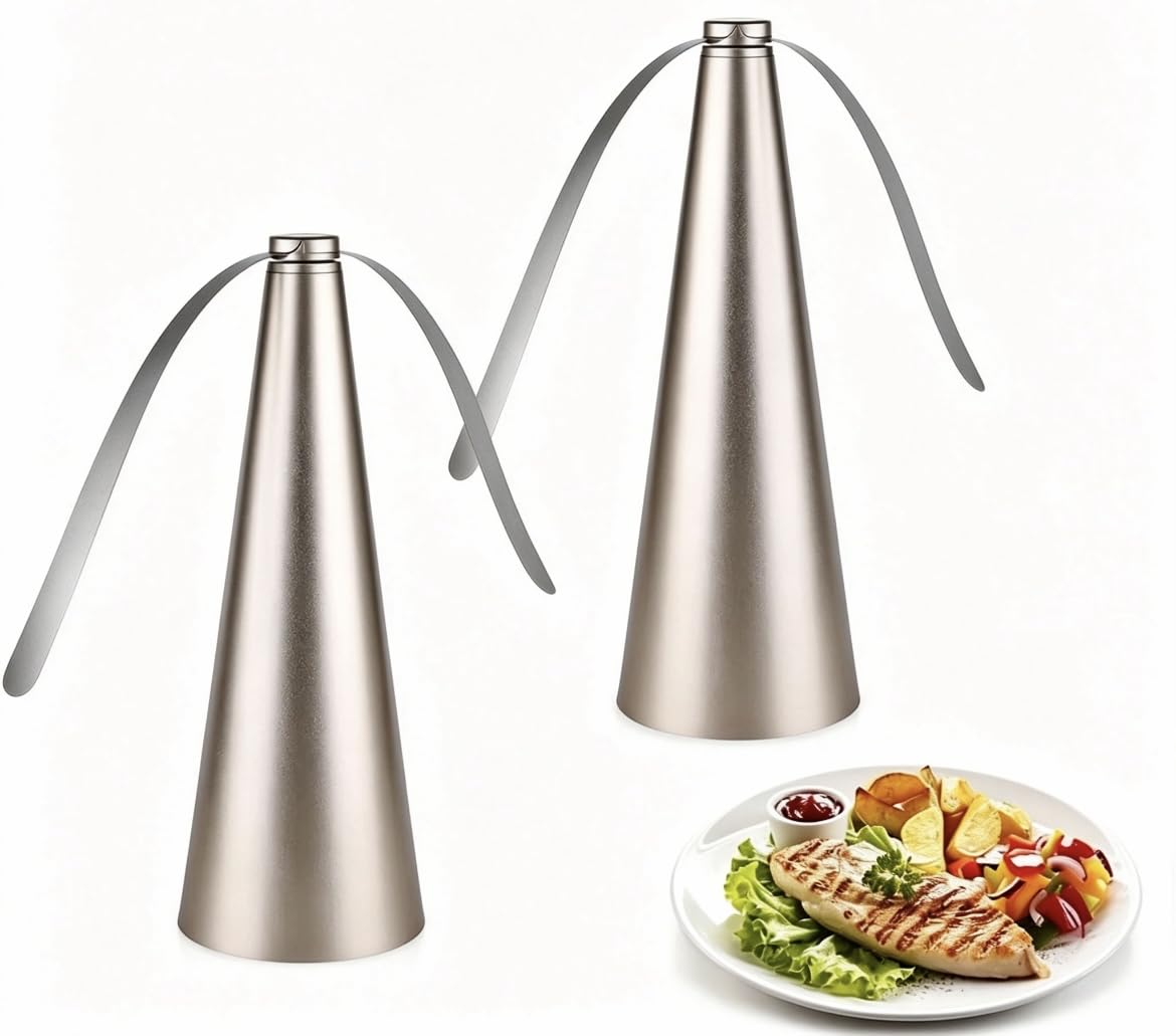 2PCS Fly Repellents Fan, Portable Fly Fans for Tables, Table Top Flies Deterrents for Indoor Outdoor, Keeps Flies/Bug Away from Your Food with Soft Blades for Kitchen BBQ Home (Gold)