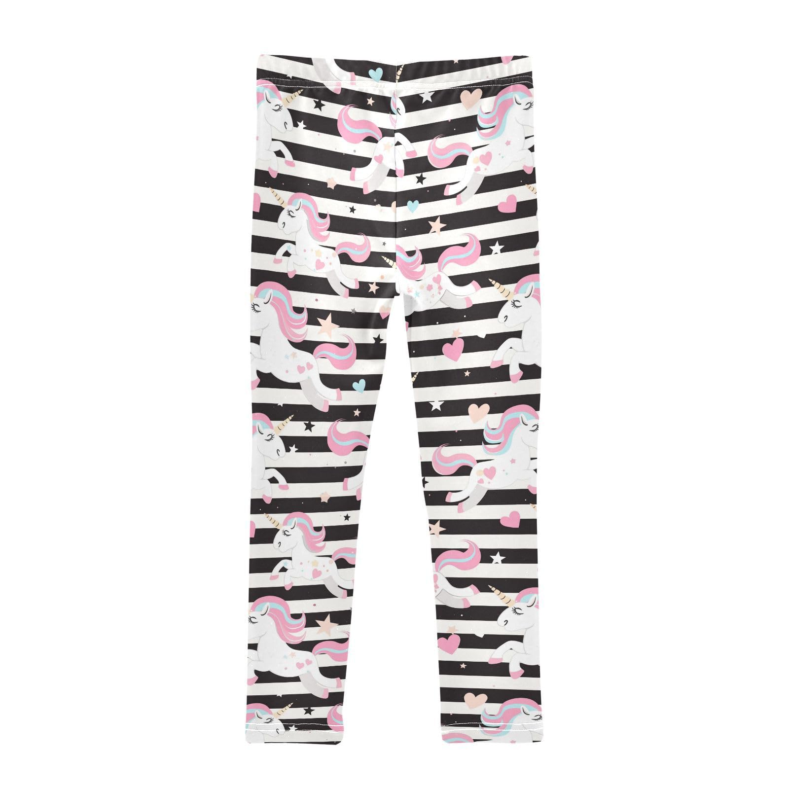 Cute Unicorns Girls' Leggings Toddler Doodles Black White Stripes Kids Yoga Pants Dance Active Tights 5T