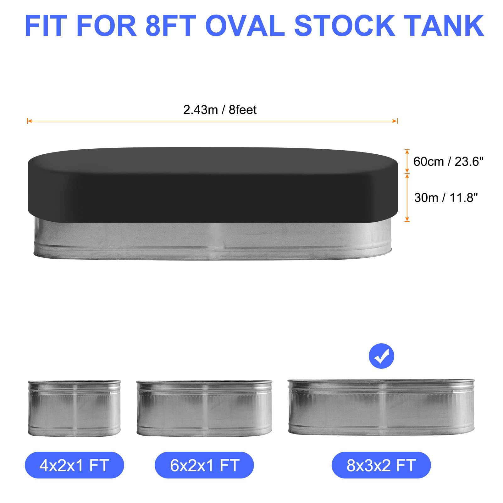 PATIKIL 8Ft Oval Tank Pool Cover, Waterproof Dustproof 420D Oxford SPA Bath Pool Cover Protector for Hot Tub Outdoor Indoor Black - Image 2