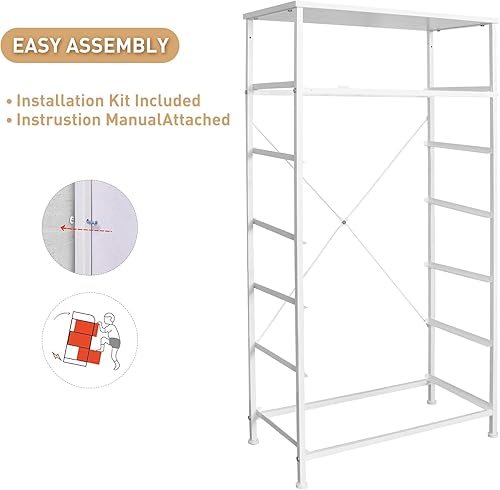 Miniatura 9 de Mifuro Cómoda alta para dormitorio, torre organizadora de almacenamiento vertical con 7 cajones, cómoda con cubos de tela, marco de acero, parte