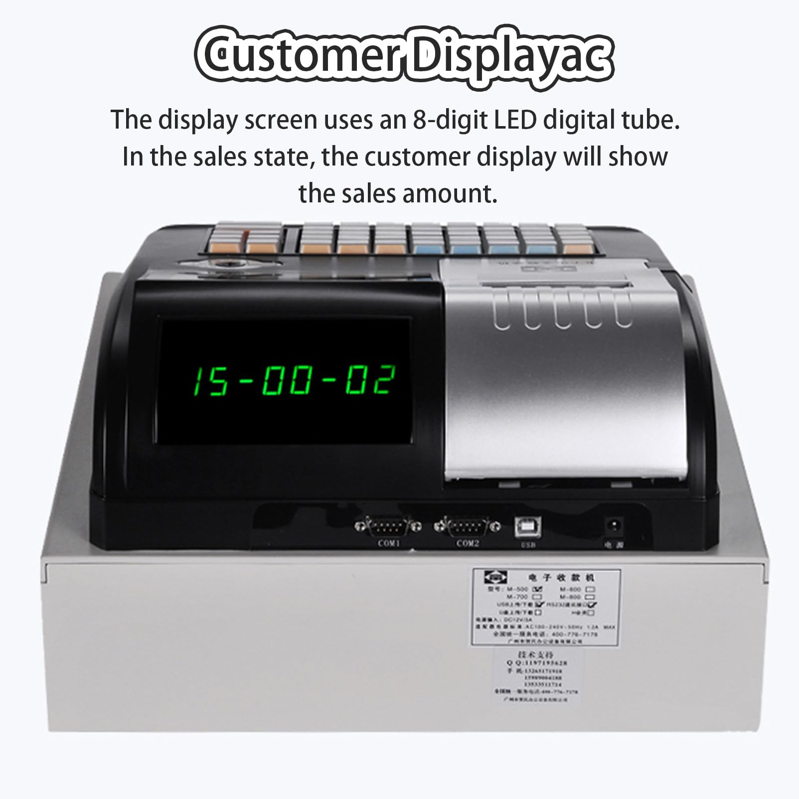 Elektronische Registrierkasse mit 48 Tasten, Pos-System-Registrierkasse mit 5 Münzfächern und 3 Geldscheinfächern, 8 Digitale LED-Display-Registrierkasse