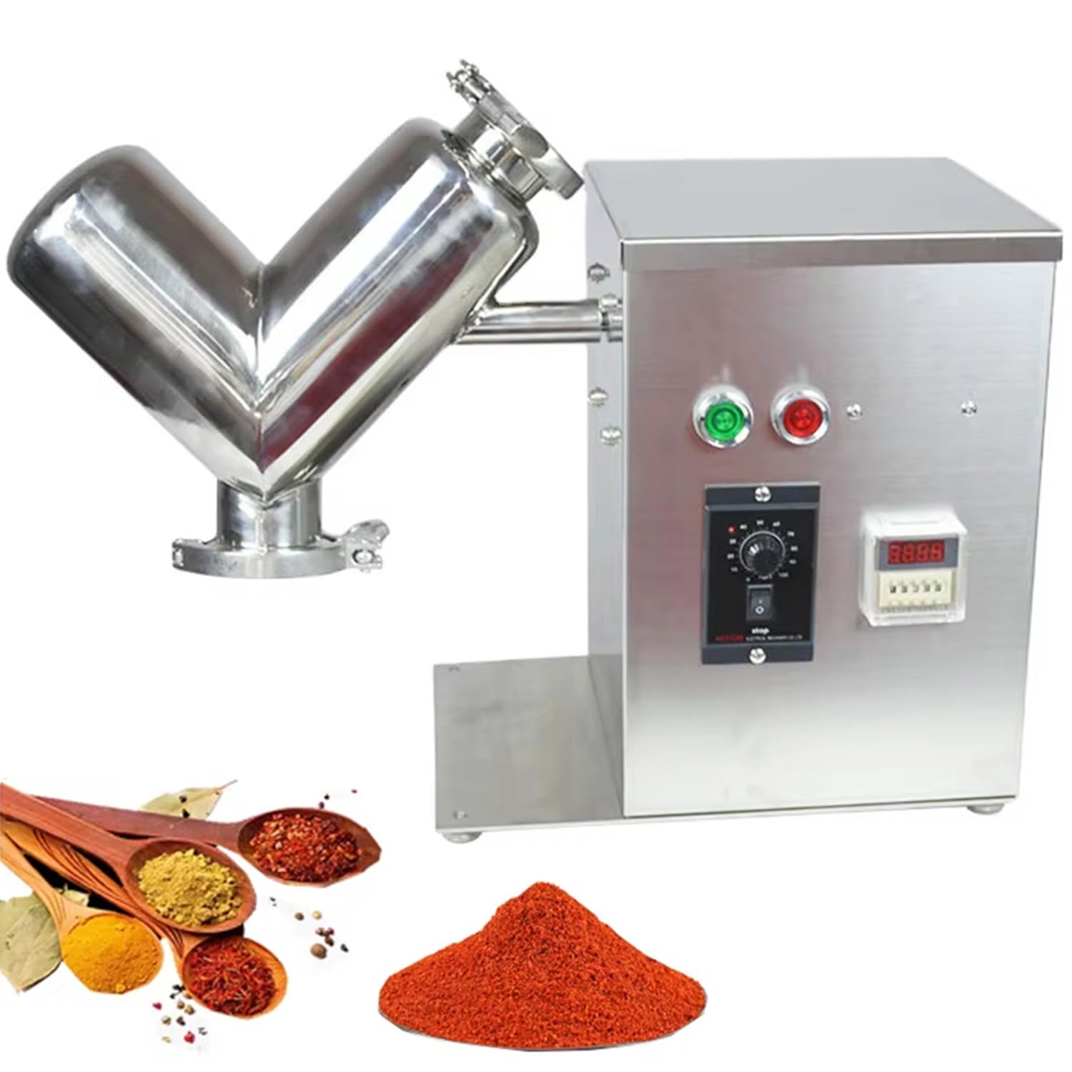 Mezclador de Polvo Seco Tipo V 2L Eléctrico,Acero Inoxidable, Máquina Mezcladora Granular para Enseñanza,Laboratorio,Alimentos y Especias,Amasadora Polvos con Velocidad Ajustable