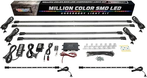 LEDGlow Kit de iluminación interior de 4 piezas de millones de colores LED multicolor debajo del cuerpo y 2 piezas para pies interiores de