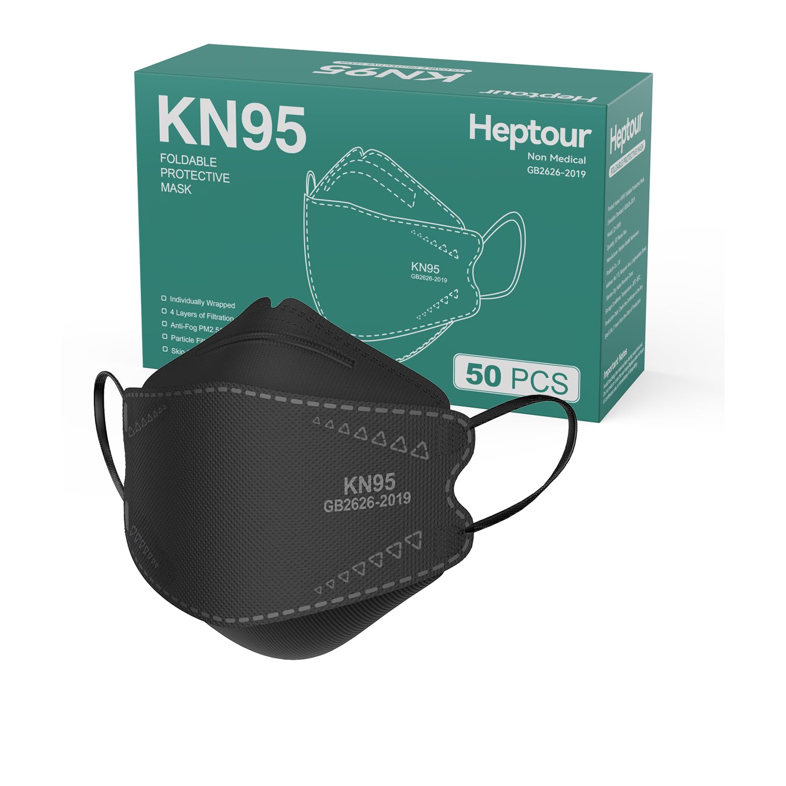 KN95 Face Mask 50 Pack,Individually Wrapped,Breathable Protective Cup Dust Mask for Adults with Elastic Ear Loops