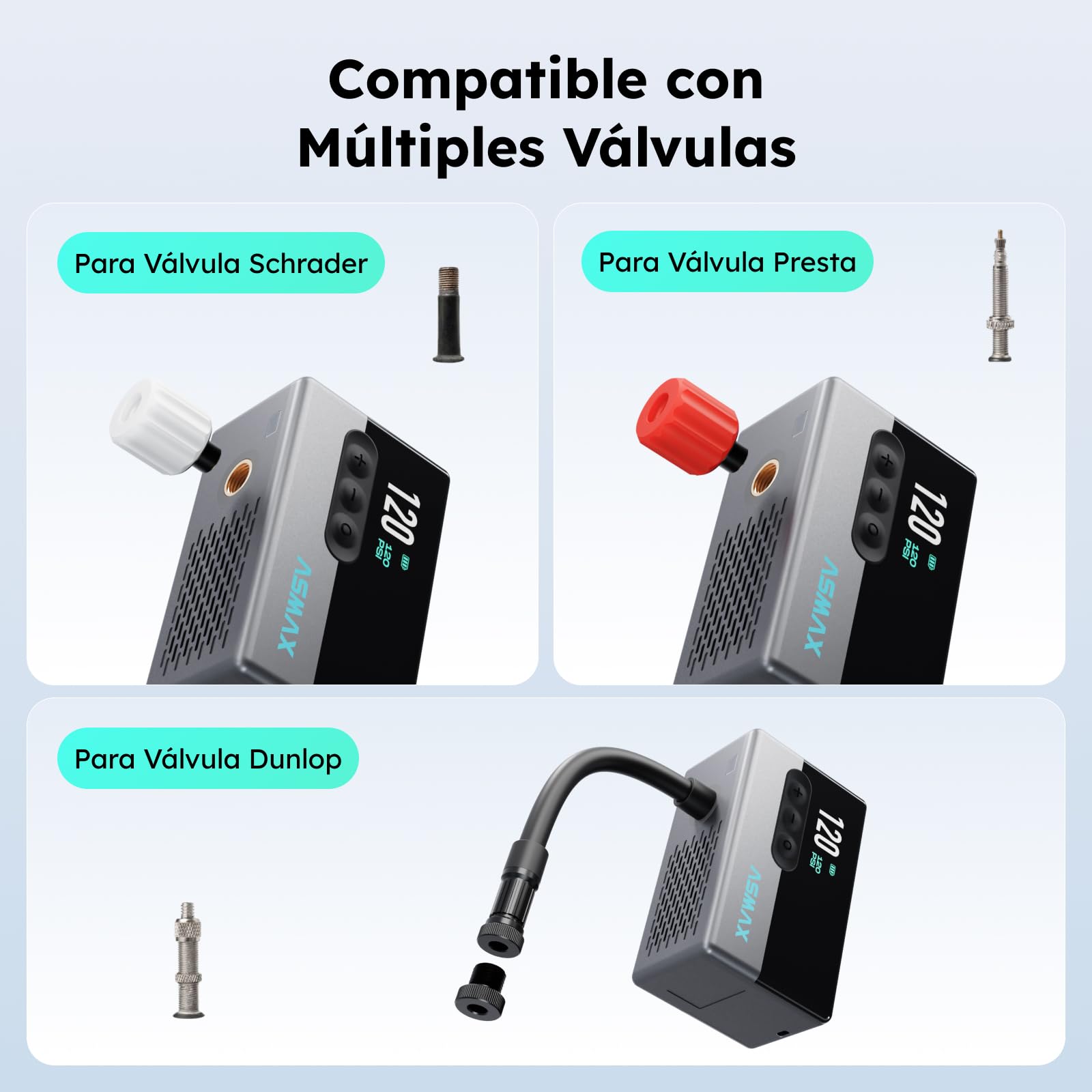 ASMAX T30 Mini Bomba de Bicicleta, 120 PSI,Válvula Schrader y Presta | Inflador Electrico Bicicleta, Pantalla LCD, Batería Recargable, Apagado Automático, Bolsa de Almacenamiento