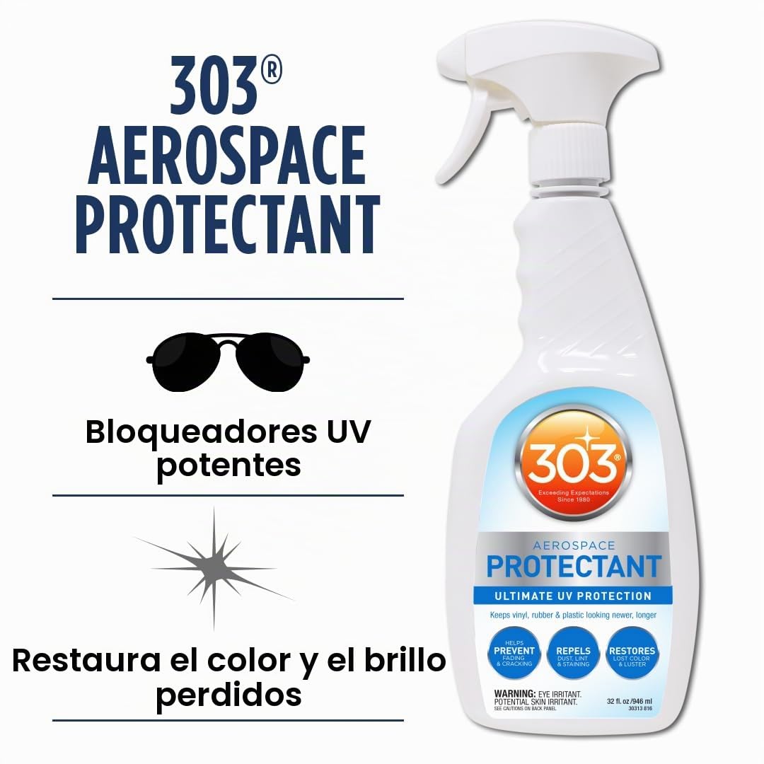 303 (30313) Aerospace Protectant 946 ml – Spray de protección UV para plástico, vinilo, goma y cuero – Acabado mate, protege contra la decoloración y la fragilidad + guantes de nitrilo gratis