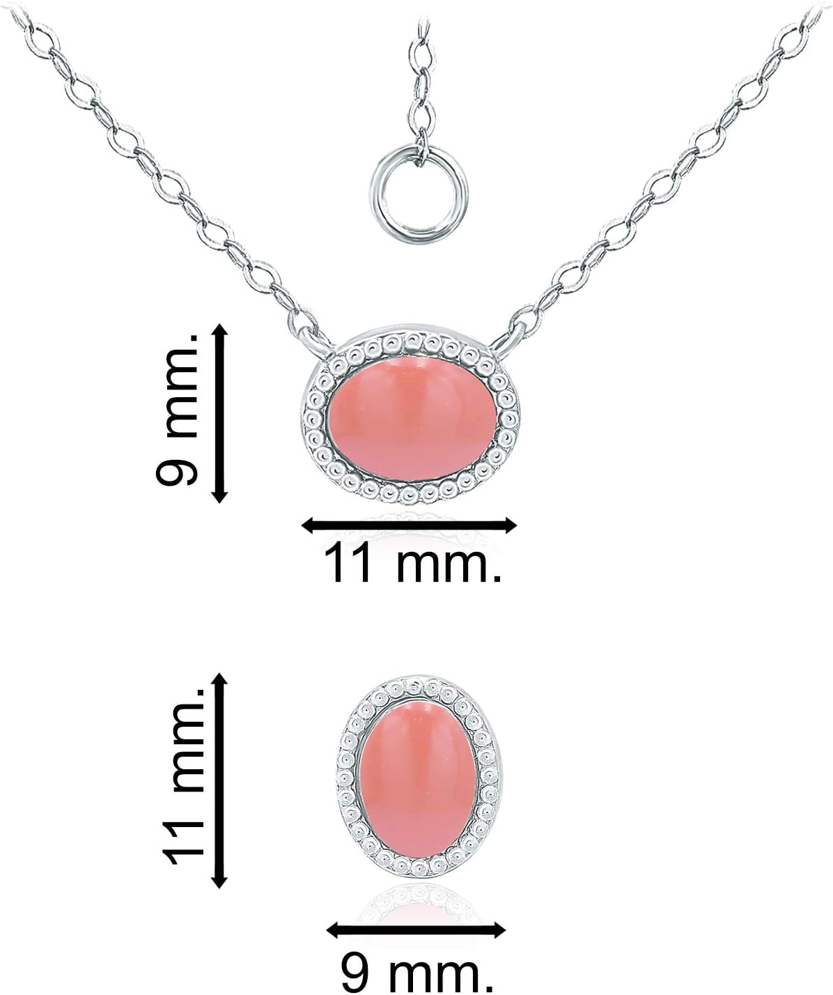 SEA OF ICE 925 Sterling Silver 8x6 Oval Shape Genuine or Simulated Gemstone Pendant Necklace, 16"+ 2" Extender and Stud Earrings, Jewelry Set for Women