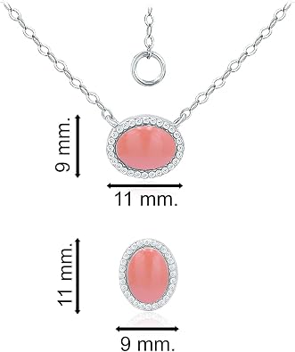 SEA OF ICE 925 Sterling Silver 8x6 Oval Shape Genuine or Simulated Gemstone Pendant Necklace, 16+ 2 Extender and Stud Earrings, Jewelry Set for Women