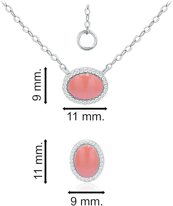 SEA OF ICE 925 Sterling Silver 8x6 Oval Shape Genuine or Simulated Gemstone Pendant Necklace, 16+ 2 Extender and Stud Earrings, Jewelry Set for Women
