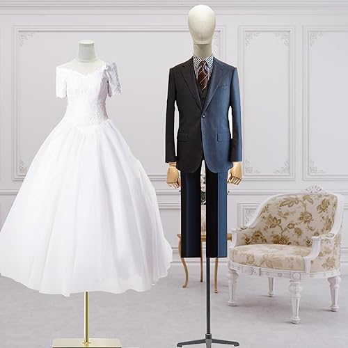 Miniatura 6 de Torso de maniquí masculino con cabeza, cuerpo de maniquí de forma de vestido masculino con brazo de madera maciza, maniquí de ropa ajustable de