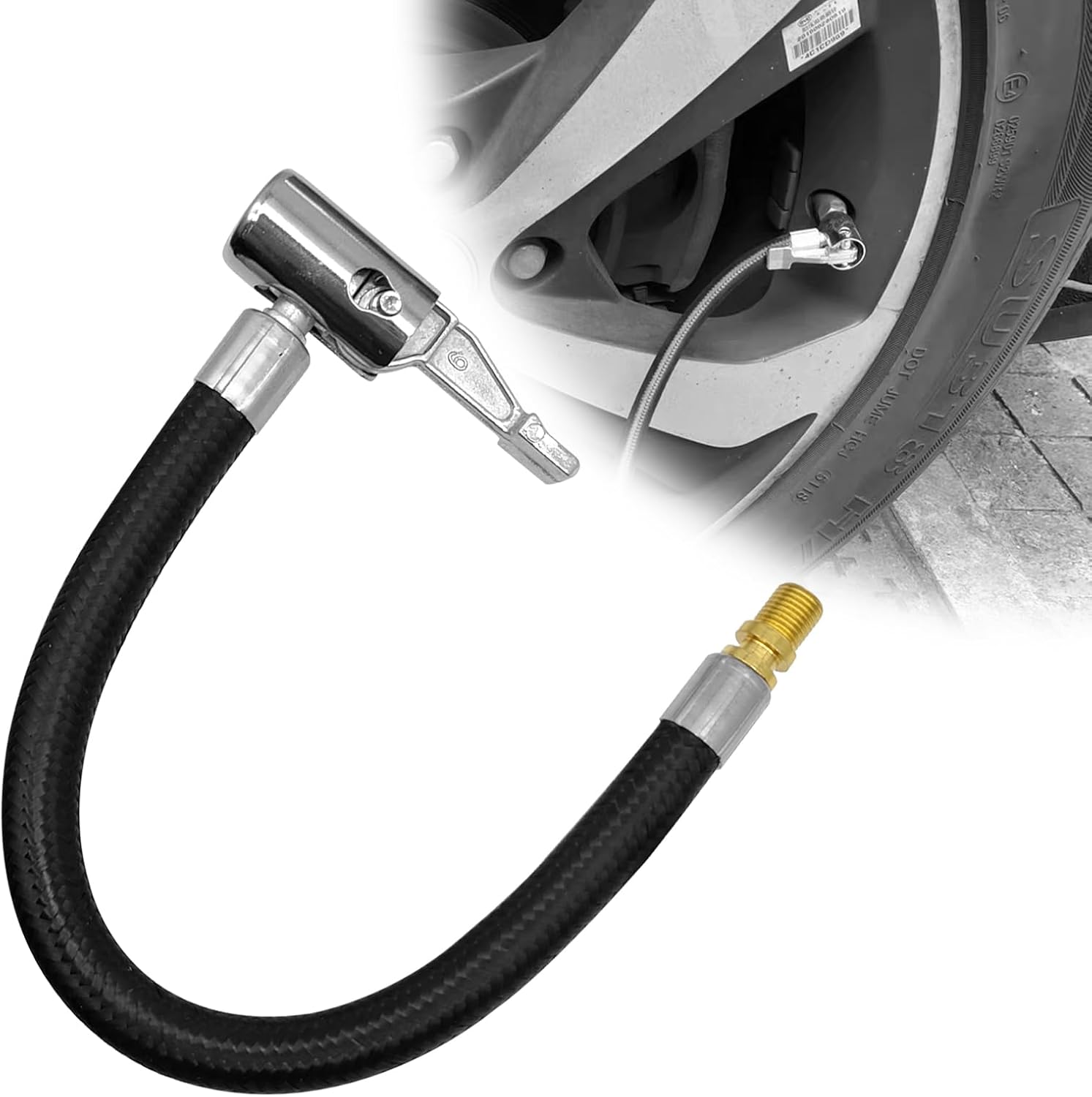 Car Tire Air Inflator Hose Adapter, Rubber Hose and