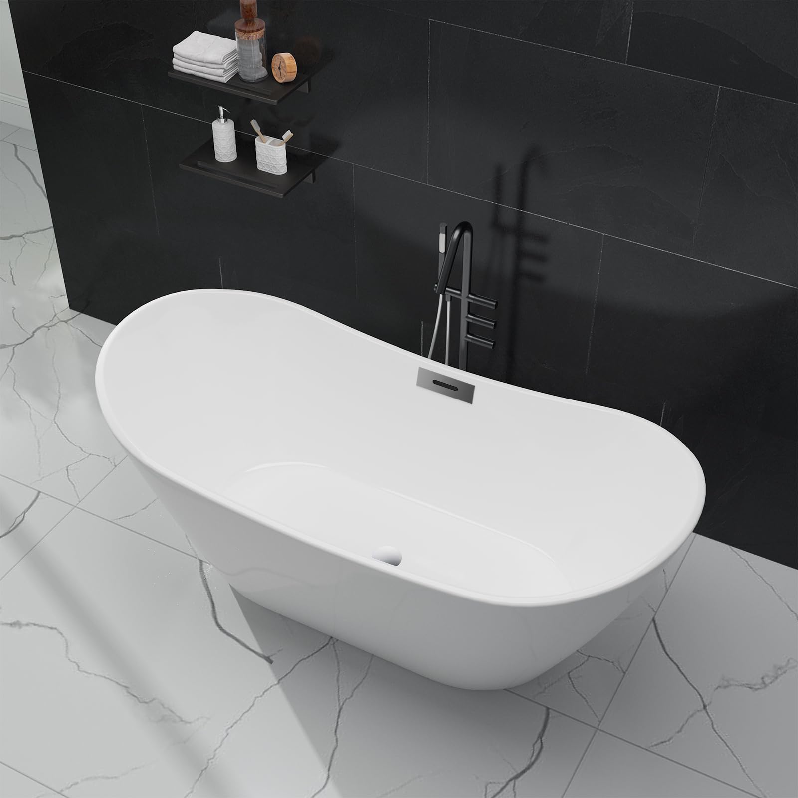 67" Acrylic Freestanding Bathtub, Acrylic Soaking Bathtub with Matte Drain and Overflow, Modern Square Tub with Deep Ergonomic Design, Double-Walled Insulation for Bathroom Relaxation, CUPC Certified