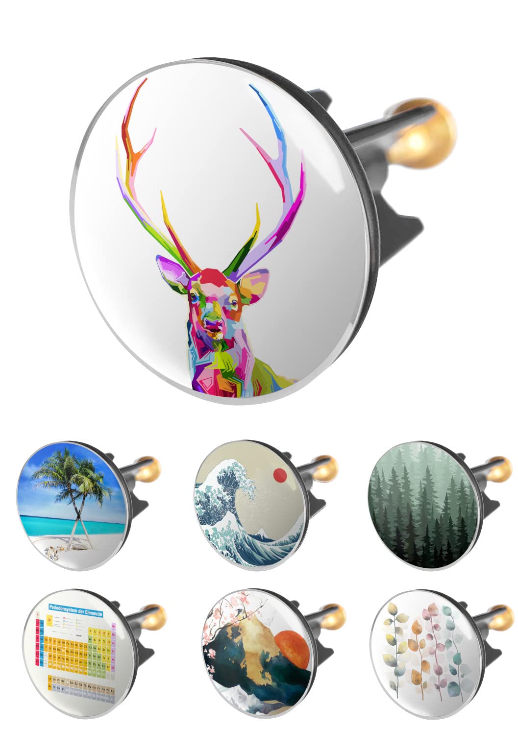 Arteneur Sink Plug 40 mm Colourful Deer - Stainless Steel Eccentric Plug with Extra Heavy Brass Screw for Stable Hold | Universal Drain Plug for Sink