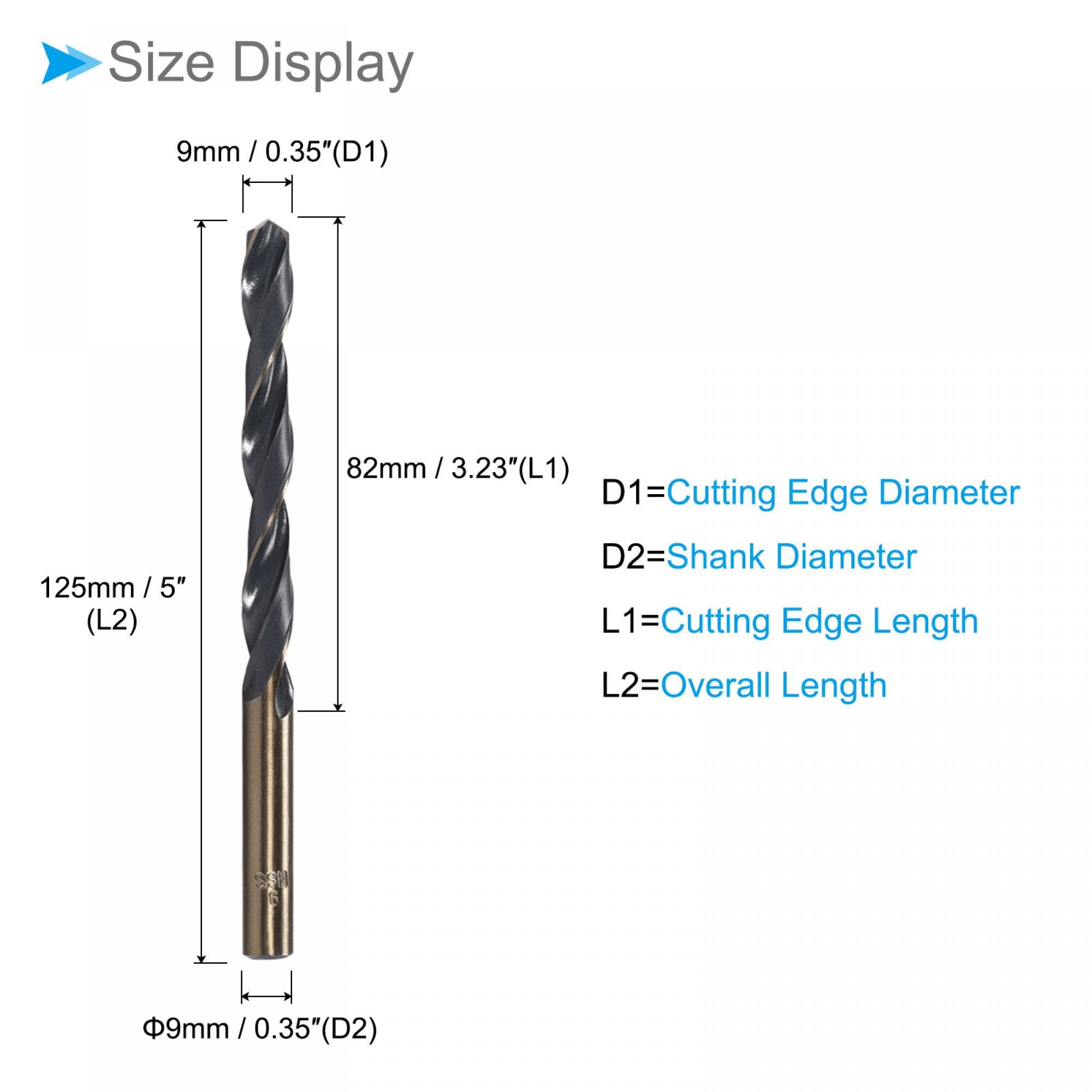 CoCud Twist Drill Bits, 9mm Cutting Edge, Titanium & Nitride Coated High Speed Steel 4341 Round Shank - Image 2