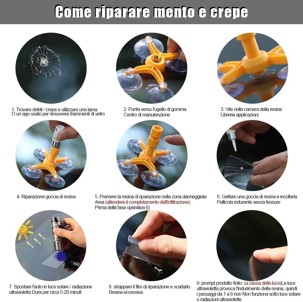 Kit Riparazione Parabrezza Auto 4 Pezzi - Per Schegge E Crepe, Facile E Veloce - Foto 5