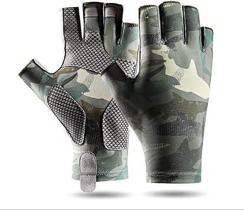 Guantes de pesca con protección UV sin dedos, guantes de pesca para hombres y mujeres para agua salada, guantes de protección solar UPF50+ para