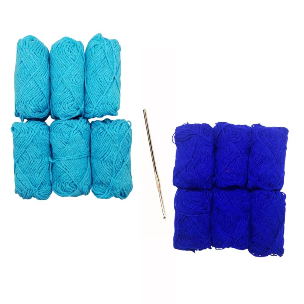 Soft Knitting & Crochet Yarn for Sweaters, Baby Clothes, Embroidery, DIY Craft & Pom Pom Making (Royal Blue with Sky Blue)-image-43