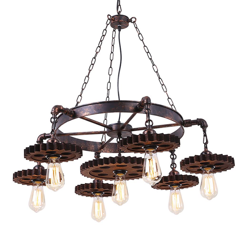 Lustre boutique sept têtes haut de gamme en bois noble et métal noir E26