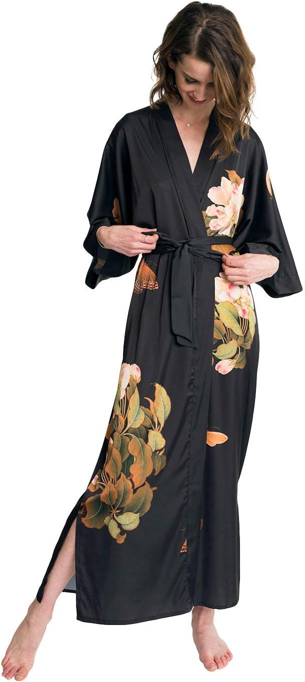 KIM+ONO Luxury Kimono Robe for Women | Long Floral Robe | Original Design | Removable Waist Tie Closure