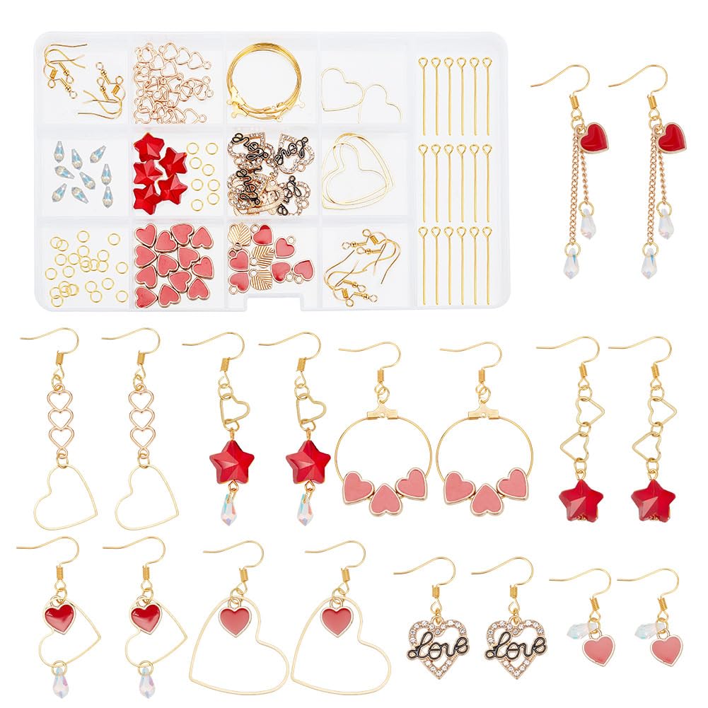 FREEBLOSS 10 Pairs in 1 Box DIY Valentine's Day Heart Earrings Kits Cute Heart and Star Charms for Jewelry Making Easy to Make New Year Dangle Earrings Set for Girl's Birthday Wedding Gift