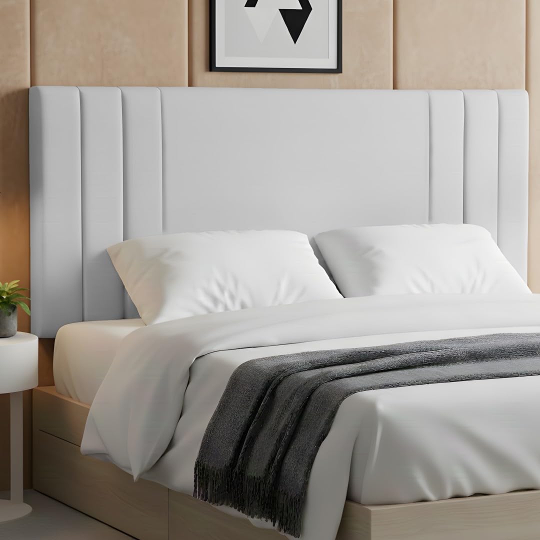 BEDELUNA Headboards for Bed – 24” Rio Plush Fabric Headboard - Elegant Divan Bed Thick Padding Bed Headboards, Luxury Bedroom & Hotel Furniture (White Plush, 6FT Super King)