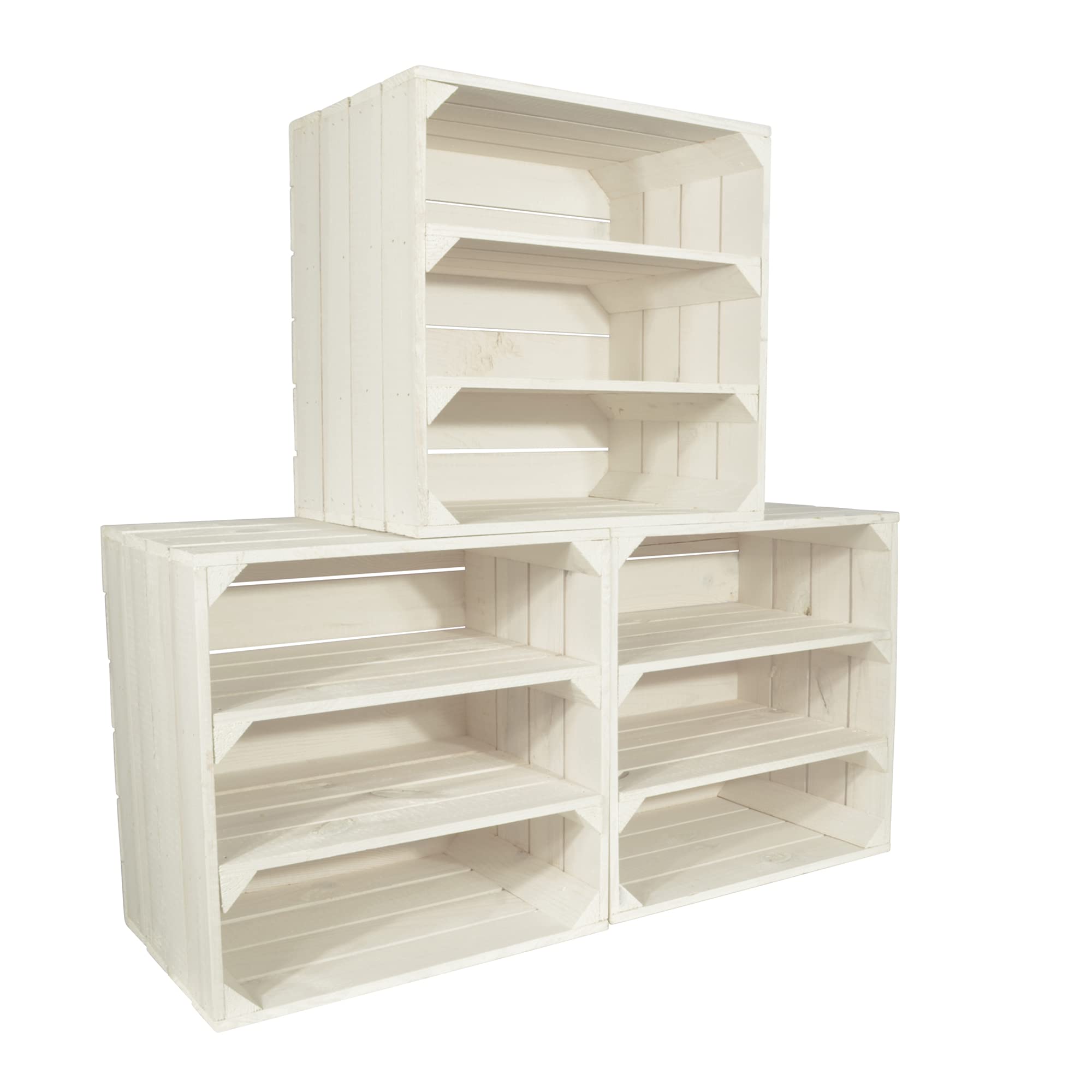 3 Set Weinregal Wino aus Holz - Weiß 2x Regal Holzkiste