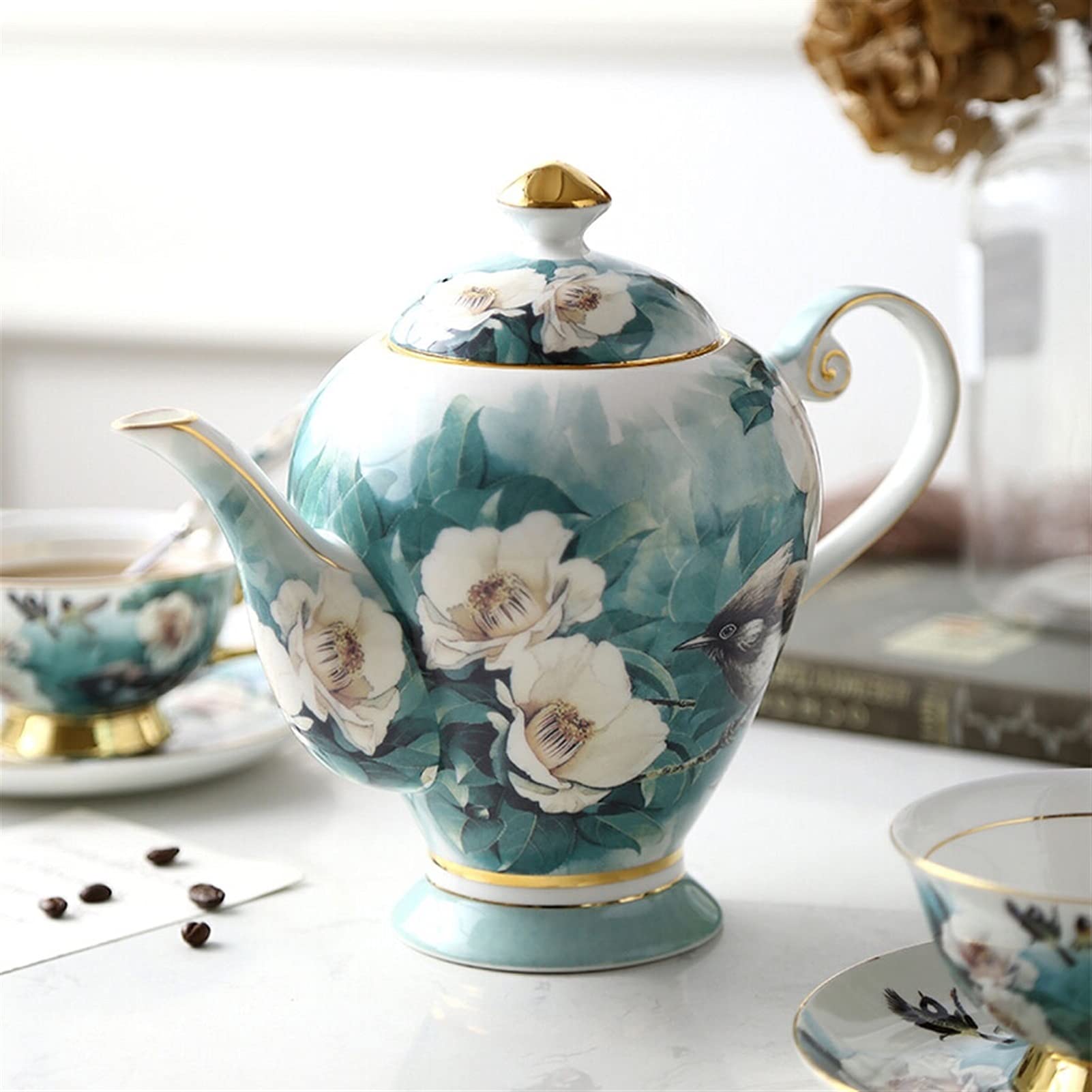 Service à thé élégant en Porcelaine Tendre pour Le thé de l'après-midi, Ensemble Complet de Tasses à café avec boîte, Parfait pour la Maison et Les Cadeaux