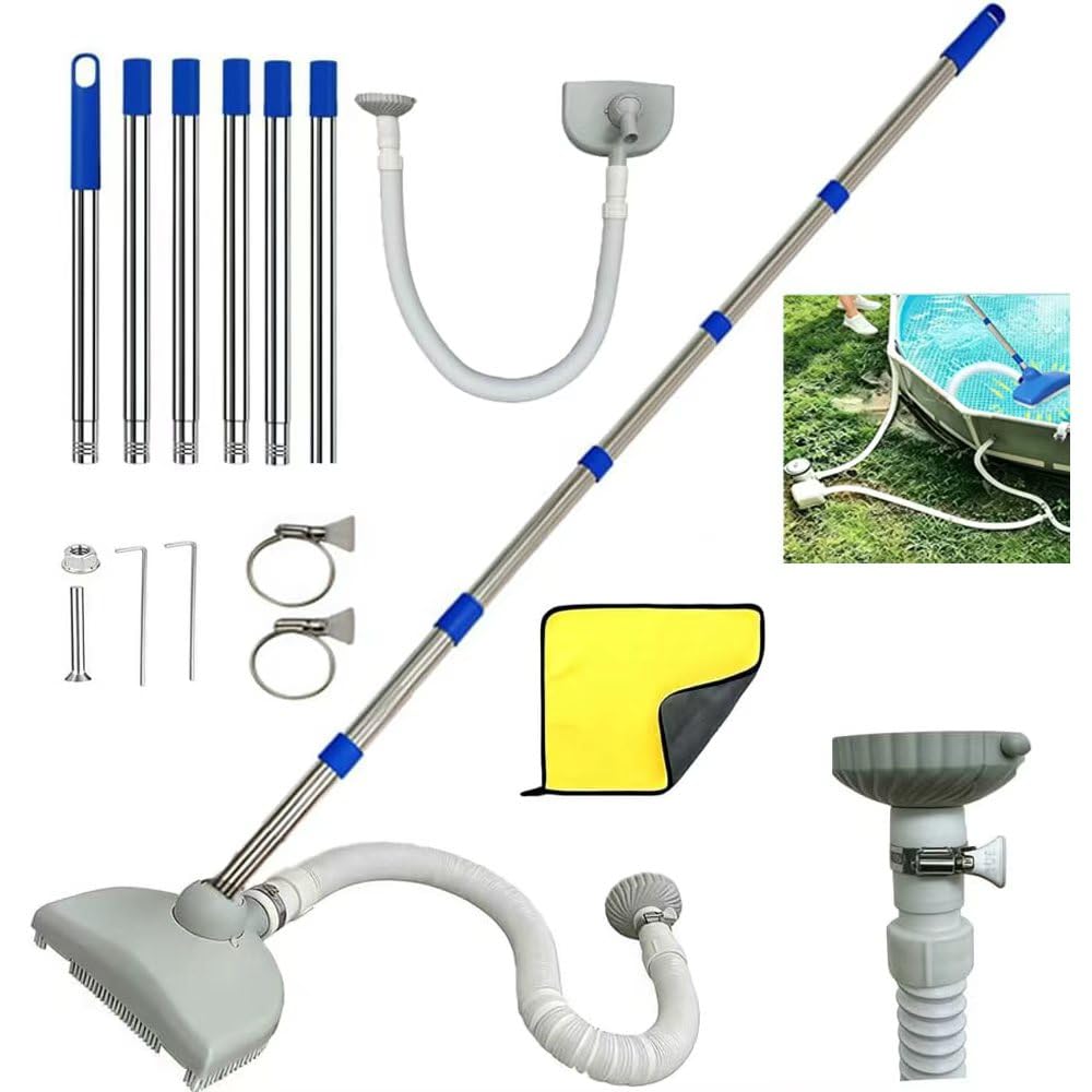 Manual Pool Cleaner with 350 cm Tube, Retractable Pool Vacuum Cleaner with Telescopic Bar 230 cm, Pool Floor Cleaner for Pool, Pond, Jacuzzi, Bath and Spa