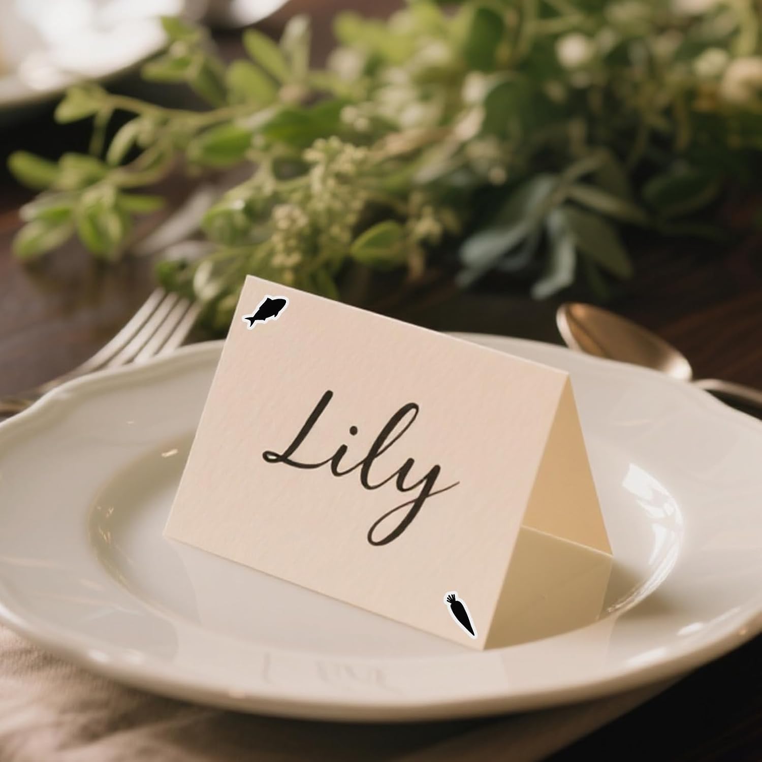 500pcs 5 Styles Meal Stickers for Place Cards, 0.8in/2cm Wedding Food Selection Stickers Beef Chicken Fish Carrot Star Wedding Food Indicators (Black)