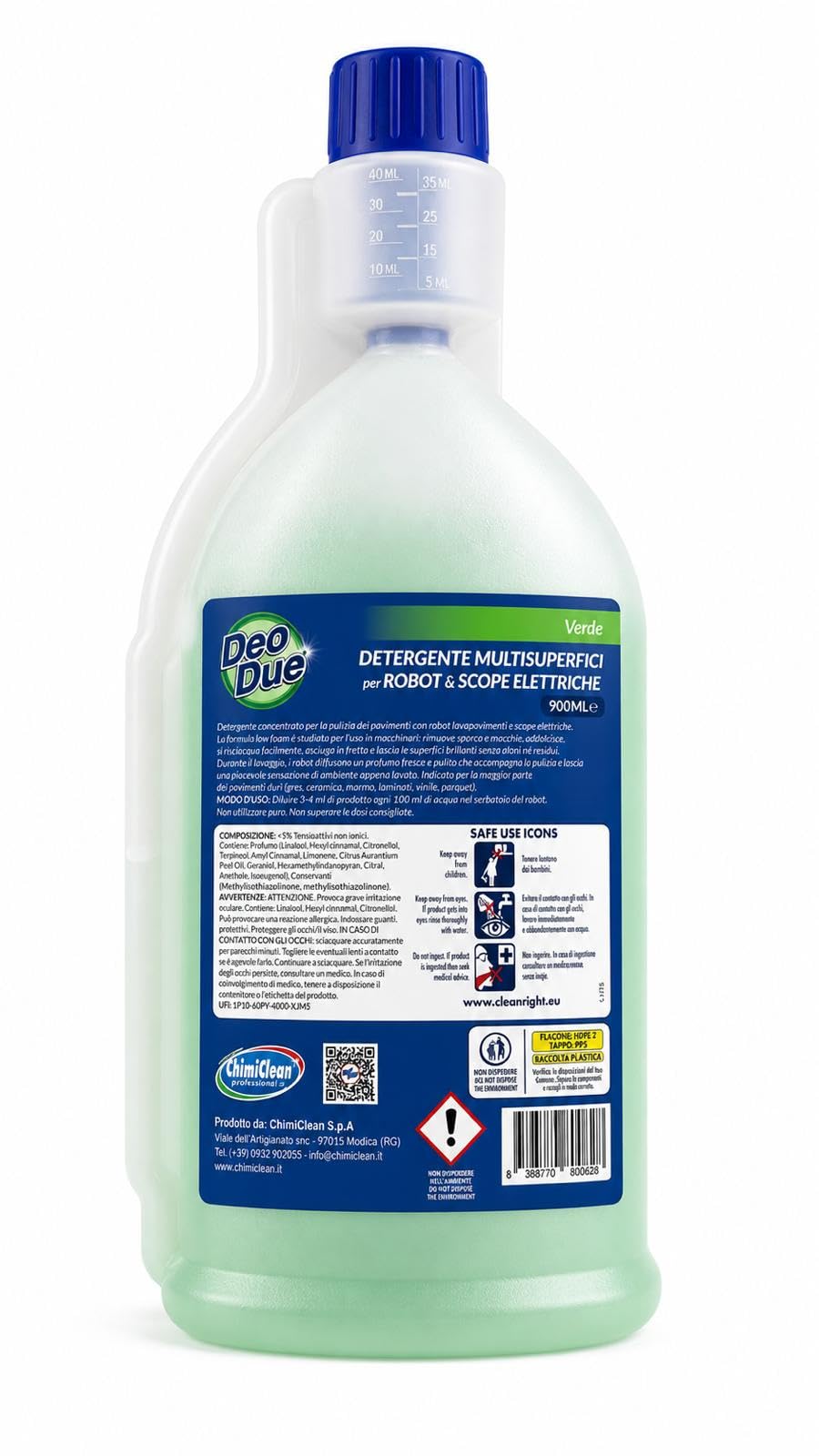 Detergente Multisuperfici per Robot Lavapavimenti e Scope Elettriche Deo Due Verde – 3 Unità da 900ml– Compatibile con Tutti i Brand – Asciugatura Rapida, Senza Aloni, Profuma e Igienizza