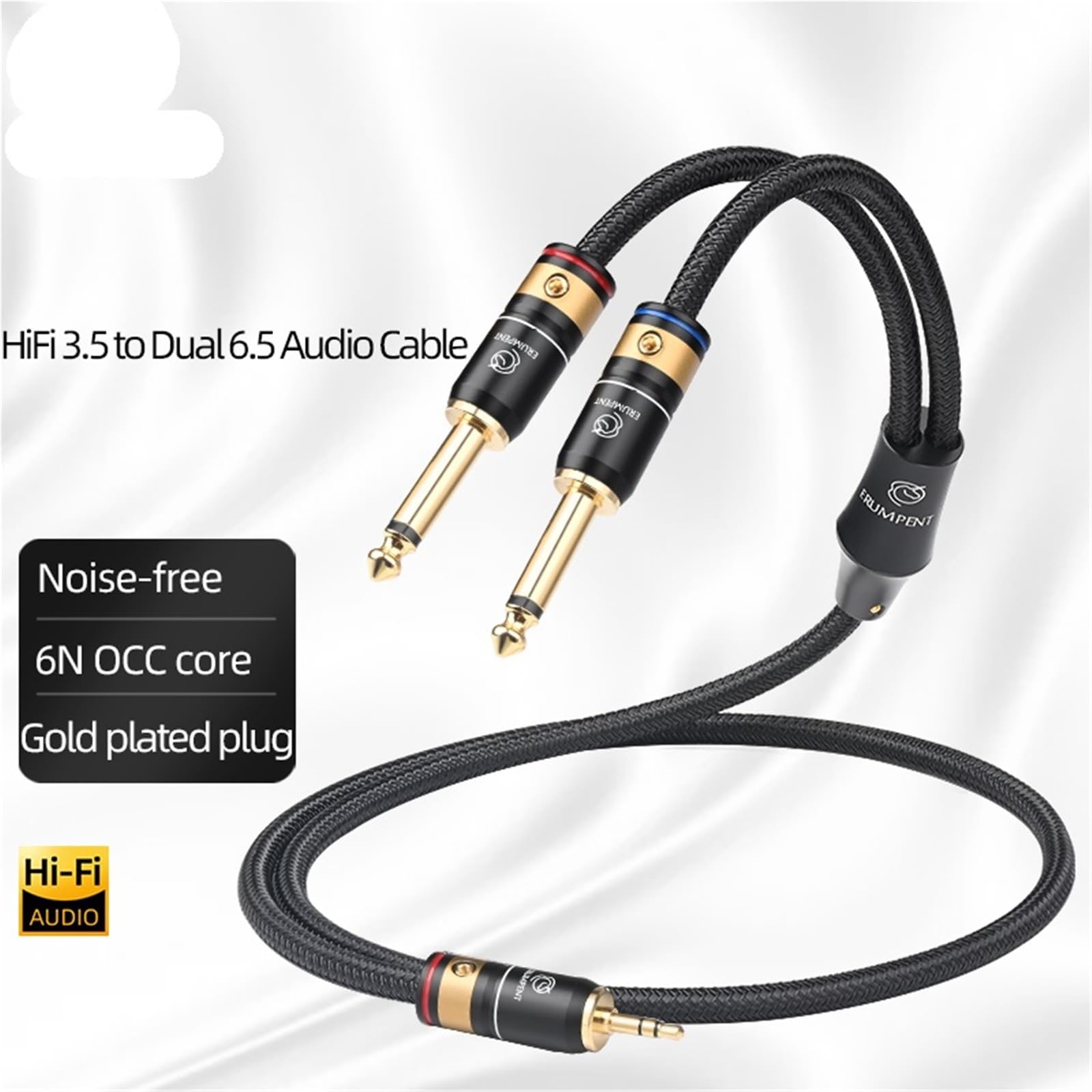 HiFi 6N kabel audio 3,5 mm na Dual 6,5 mm do wzmacniacza telefonu, pozłacana wtyczka, 3,5 stereo na Dual 6,5 TS kabel sygnałowy audio (3 m)