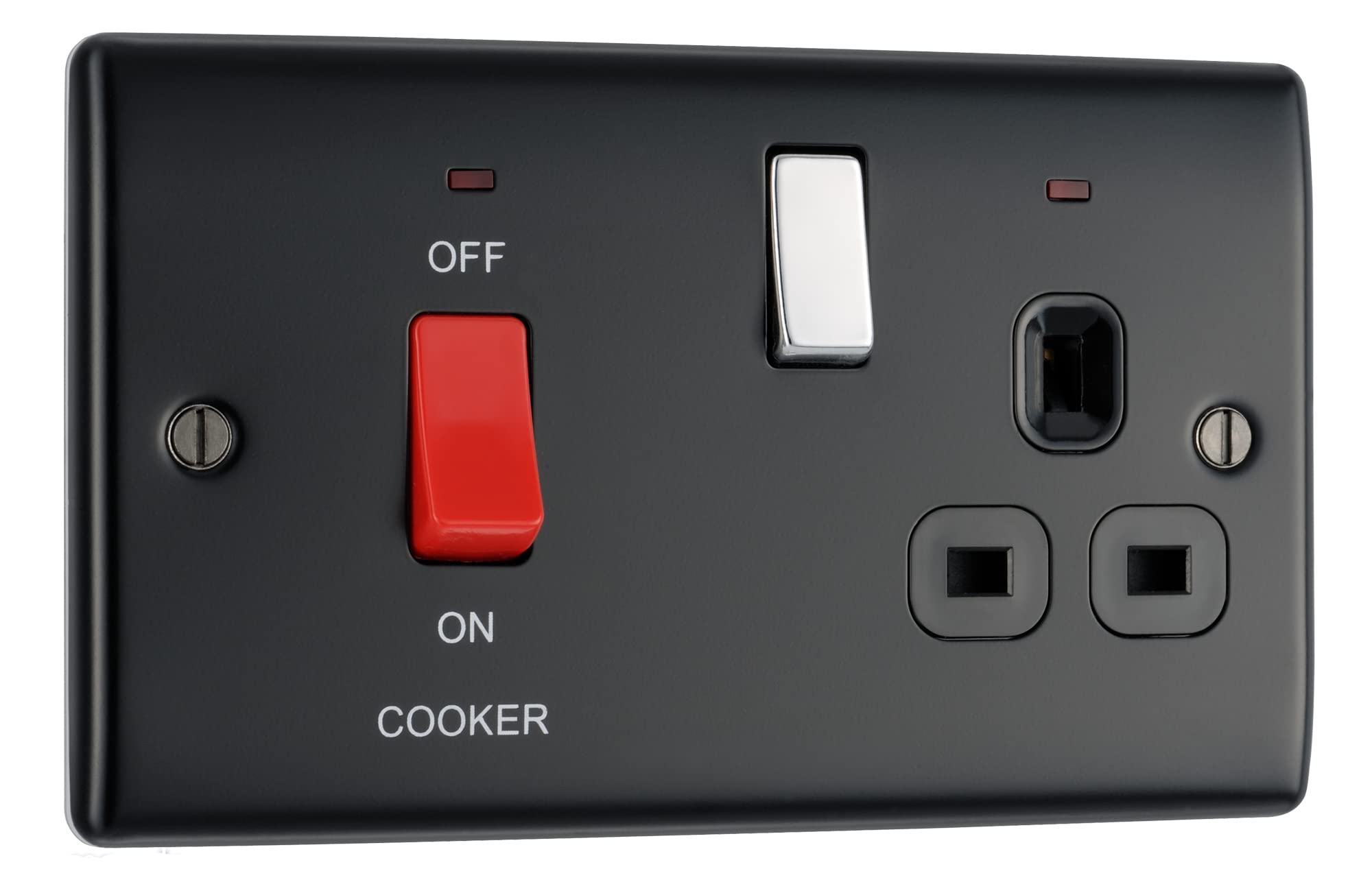 British General Black Nickel Bg Electrical Double Pole Cooker Control Unit With Single Socket And Power Indicator, 45 Amp,