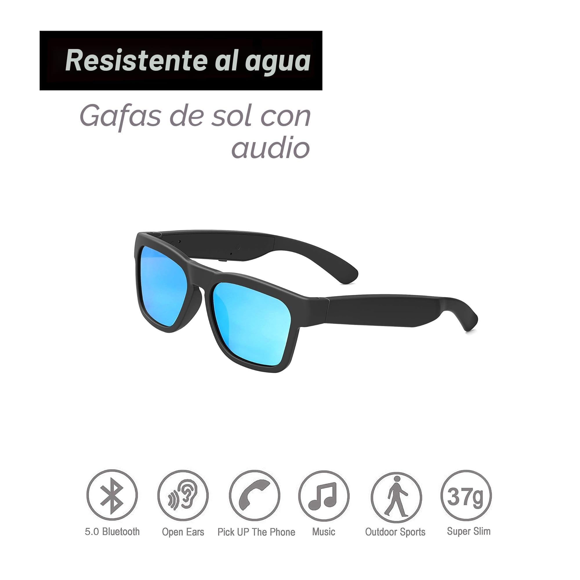 OhO sunshine Gafas de Sol de Audio Resistentes al Agua, Gafas de Sol Bluetooth de Moda para Escuchar música y Hacer Llamadas telefónicas, Lente polarizada UV400
