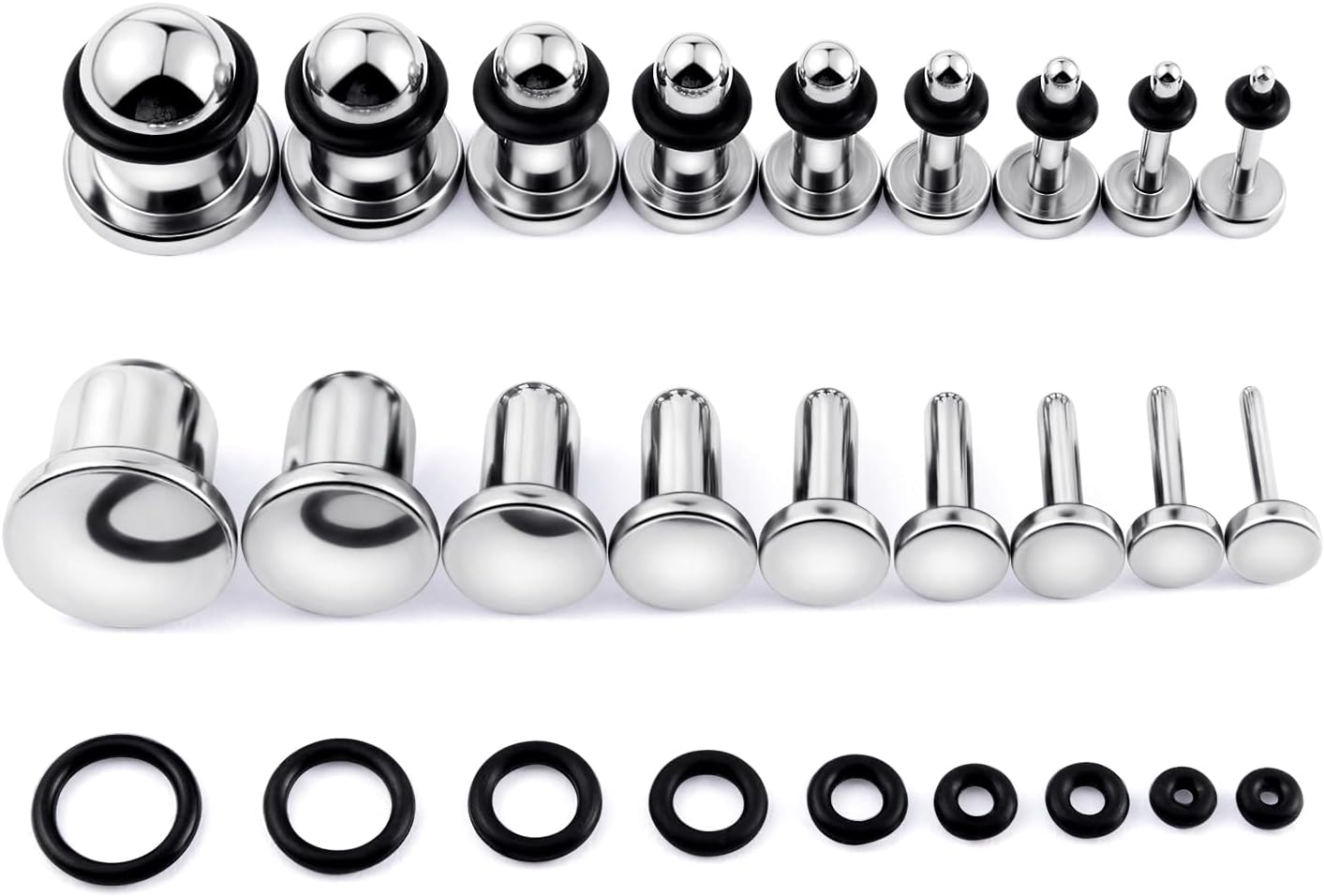 9 Pairs Ear Stretching Kit Stainless Steel Ear Plugs Ear Gauges Ear Expanders Set Flat Back Earring Stretching O-Shaped Rings Body Piercing Jewelry for Men Women 14G-00G