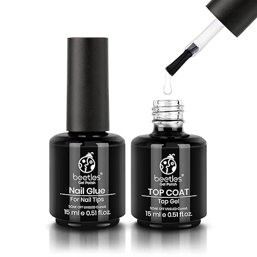 Miniatura 2 de beetles Gel Polish Kit de gel base de pegamento de uñas 2 en 1 y capa superior que no se limpia y kit de puntas de uñas de gel, 500 unidades