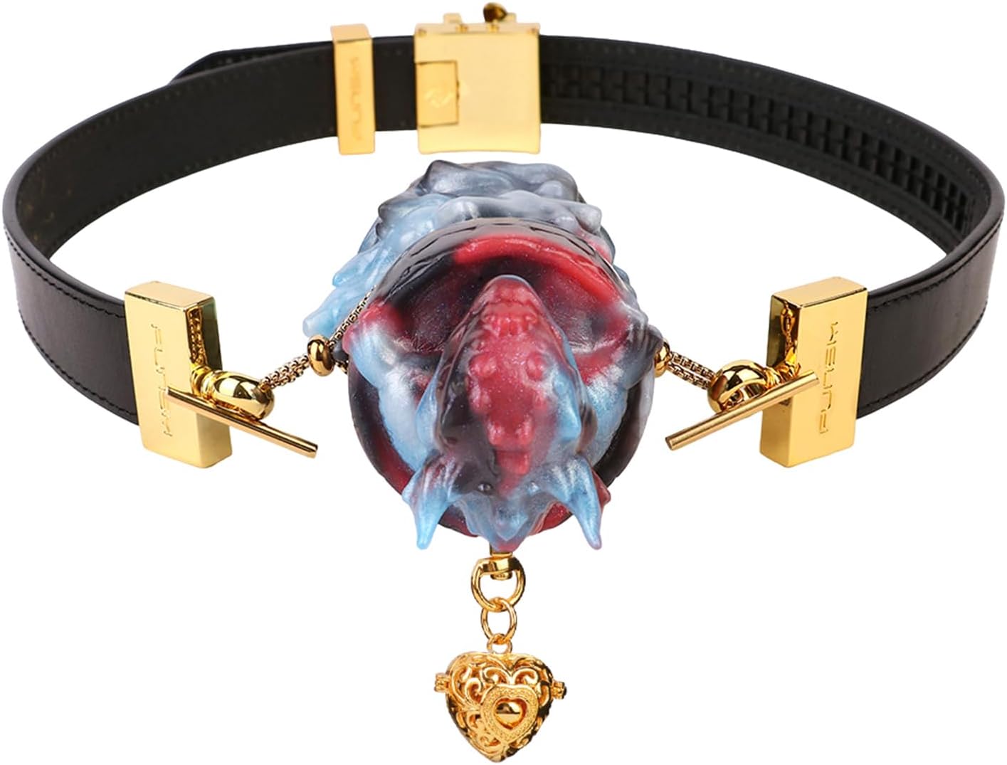 Monster Shape Silicone Sex Gag with Bell and Belt, Bondage Restraint Oral Bar Bite Gag Adult Sex Toy for Men Women - Black Belt