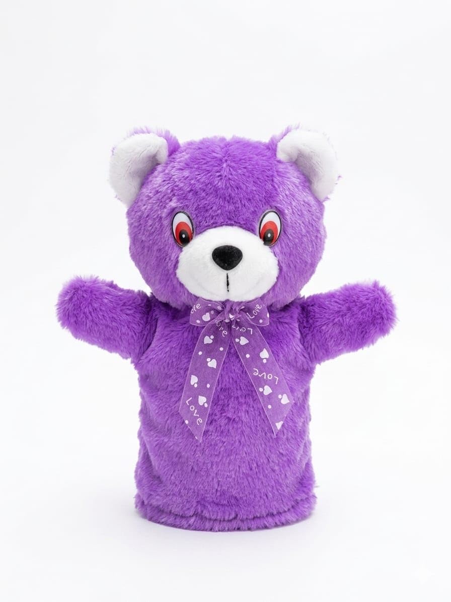 Bear Hand Puppet, Purple, Soft Plush, for Storytelling and Imaginative Play, with Love Ribbon-image-27